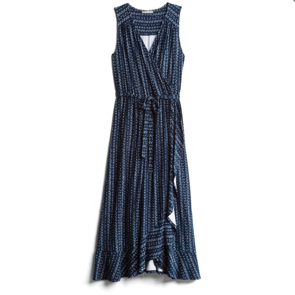 {Loveappella} Faux Wrap Ruffle Hem Midi Dress